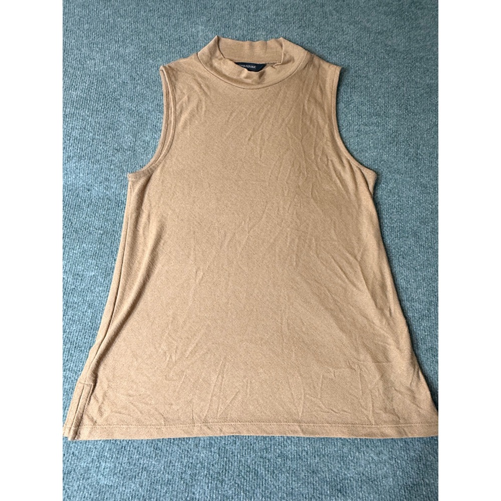 Banana Republic Luxespun Top Women's Petite M Tan Mock Neck Sleeveless